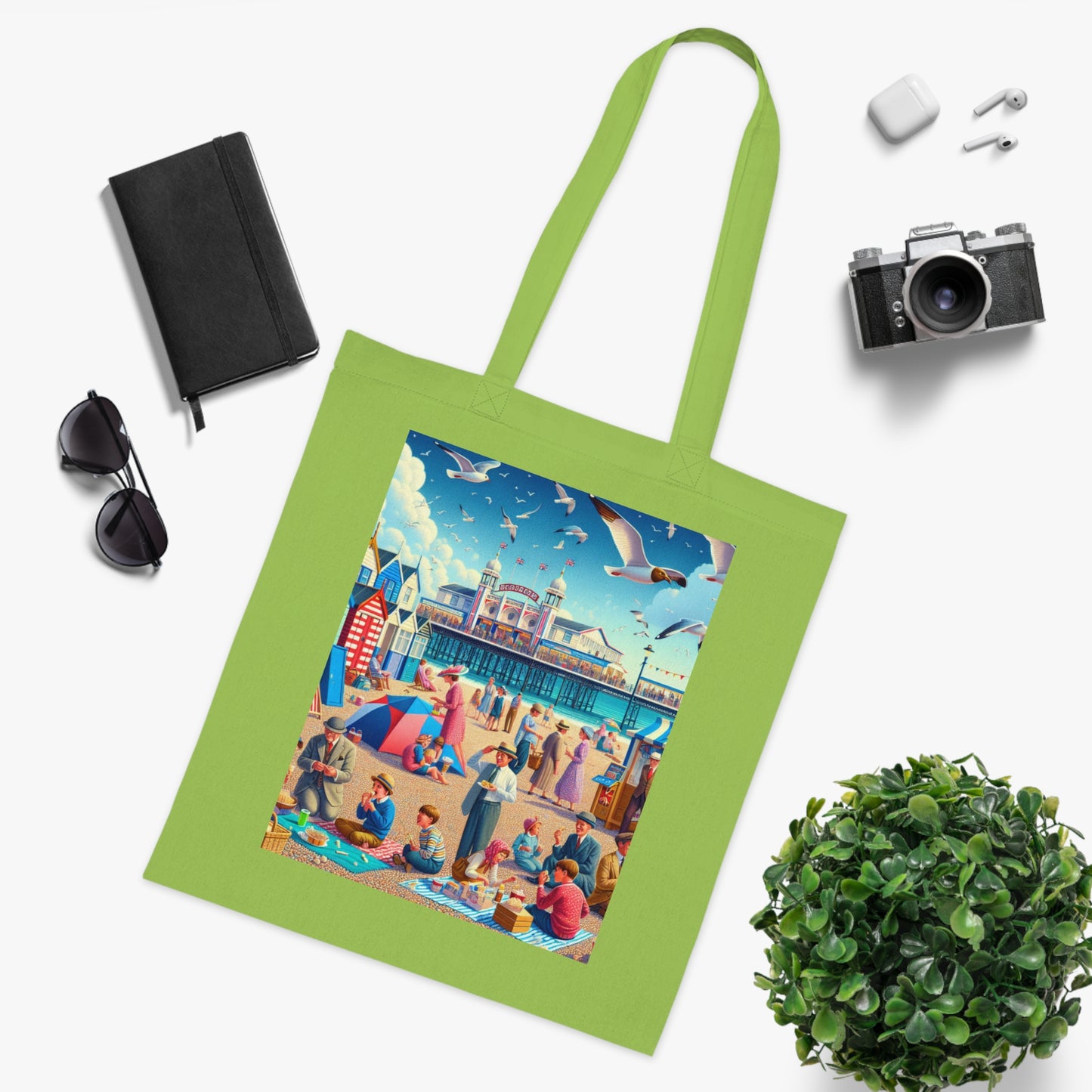 Colorful Beach Scene Cotton Tote Bag - Eco-Friendly and Stylish