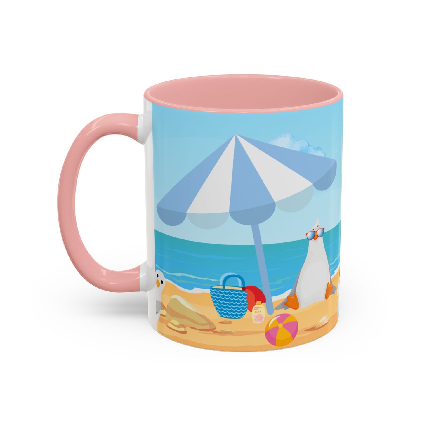 Beach Vibe Coffee Mug, Fun Summer Mug, Seagull Design Mug, Cute Gift for Beach Lovers, Tropical Drinkware