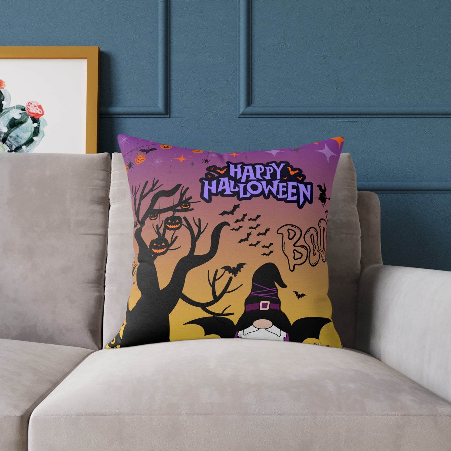Halloween-themed Square Pillow, Cozy Decor, Spooky Home Accessory, Fall Celebration, October Holiday Gift, Witchy Cushion